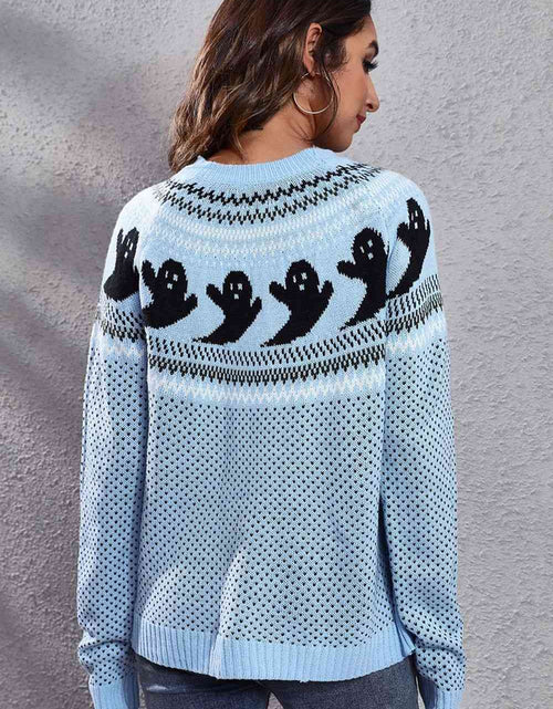 Load image into Gallery viewer, Ghost Pattern Round Neck Long Sleeve Sweater
