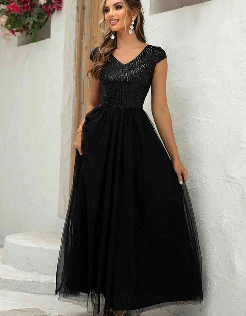 Load image into Gallery viewer, Sequin V-Neck Mesh Maxi Dress
