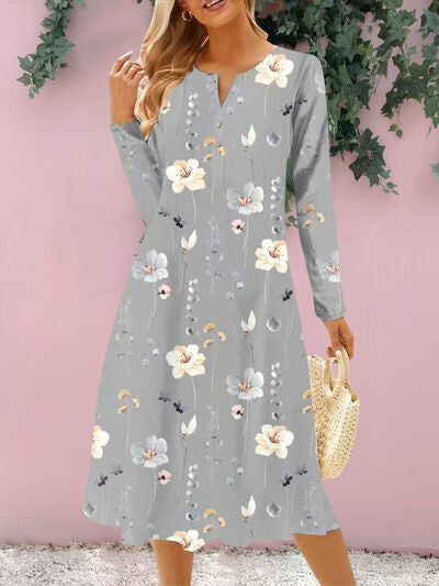 Load image into Gallery viewer, Floral Notched Long Sleeve Midi Dress
