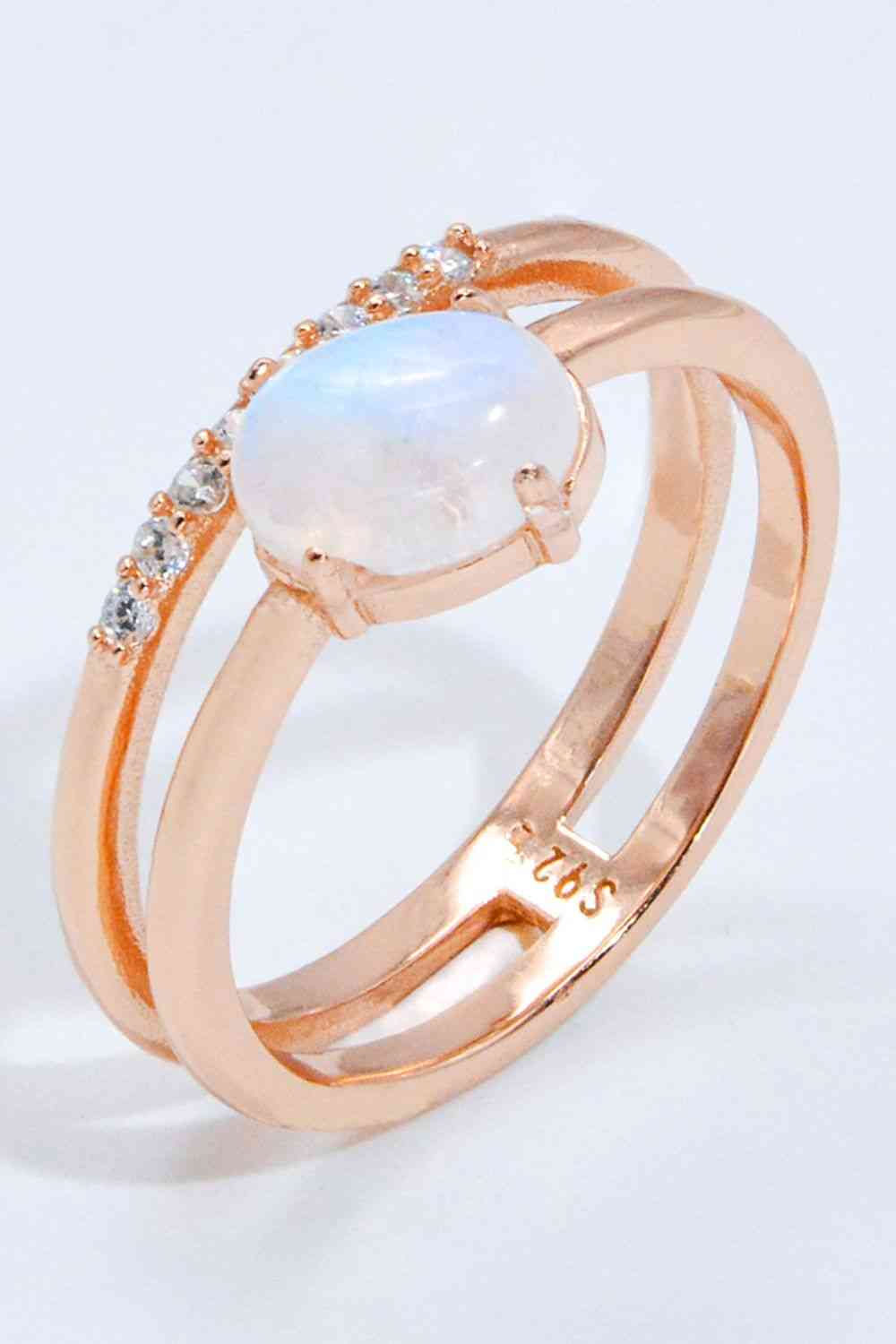 Natural Moonstone and Zircon Double-Layered Ring