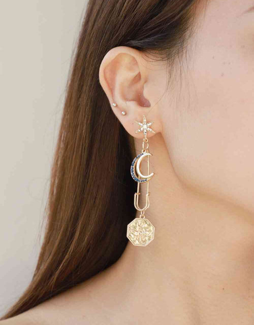 Load image into Gallery viewer, 5-Pair Wholesale Inlaid Rhinestone Moon and Star Drop Earrings
