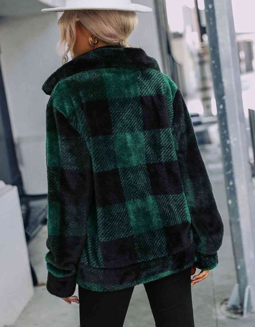 Load image into Gallery viewer, Plaid Zip-Up Collared Jacket
