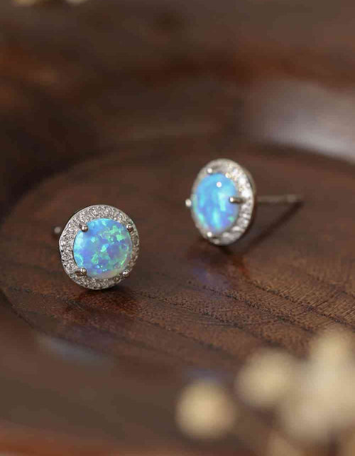 Load image into Gallery viewer, 925 Sterling Silver Platinum-Plated Opal Round Stud Earrings
