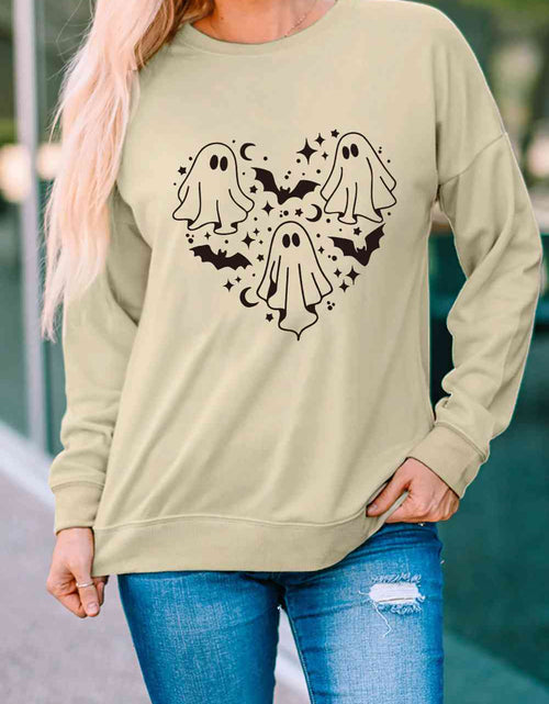 Load image into Gallery viewer, Round Neck Dropped Shoulder Ghost Graphic Sweatshirt
