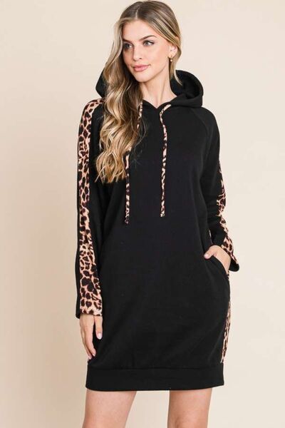 Load image into Gallery viewer, Culture Code Drawstring Leopard Long Sleeve Hooded Dress
