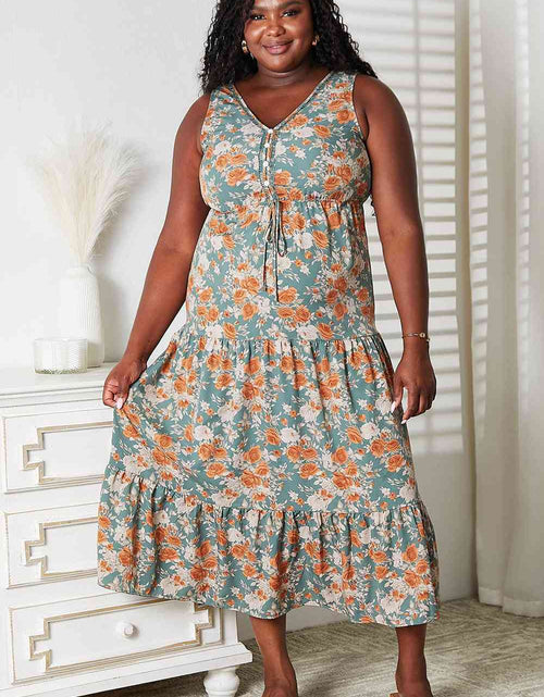 Load image into Gallery viewer, Double Take Floral V-Neck Tiered Sleeveless Dress
