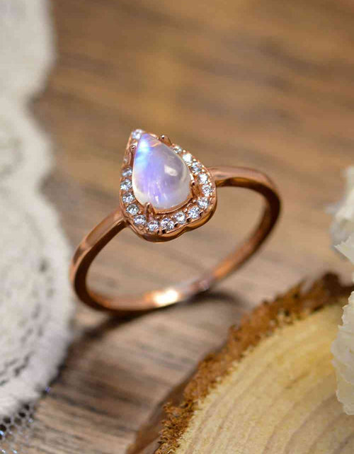 Load image into Gallery viewer, Moonstone Teardrop 925 Sterling Silver Halo Ring
