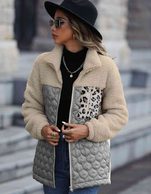 Load image into Gallery viewer, Leopard Color Block Zip-Up Jacket
