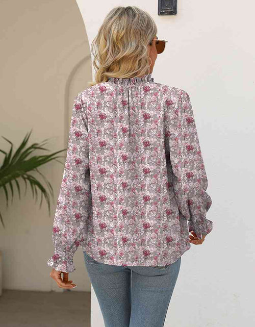 Load image into Gallery viewer, Printed Tie Neck Flounce Sleeve Blouse
