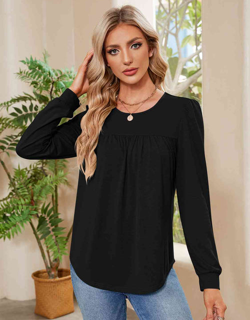 Load image into Gallery viewer, Ruched Round Neck Long Sleeve Blouse
