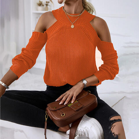 Load image into Gallery viewer, Round Neck Cold-Shoulder Sweater
