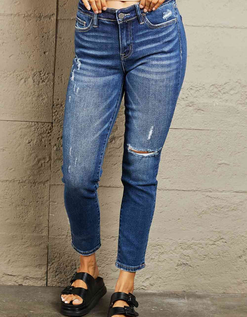 Load image into Gallery viewer, BAYEAS Mid Rise Distressed Slim Jeans
