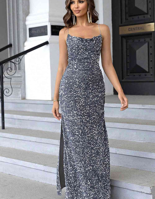 Load image into Gallery viewer, Sequin Backless Split Maxi Dress
