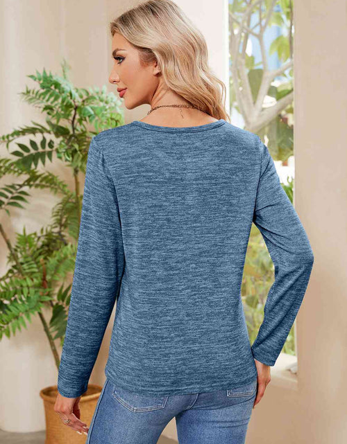 Load image into Gallery viewer, Buttoned Round Neck  Long Sleeve T-Shirt
