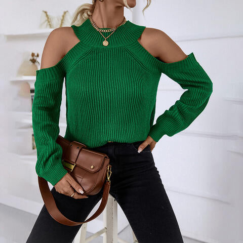 Load image into Gallery viewer, Round Neck Cold-Shoulder Sweater
