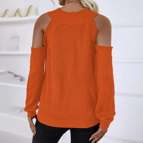 Load image into Gallery viewer, Round Neck Cold-Shoulder Sweater
