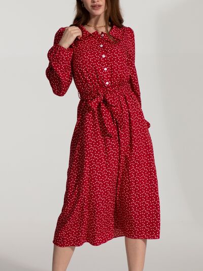 Load image into Gallery viewer, Tied Printed Button Up Balloon Sleeve Dress
