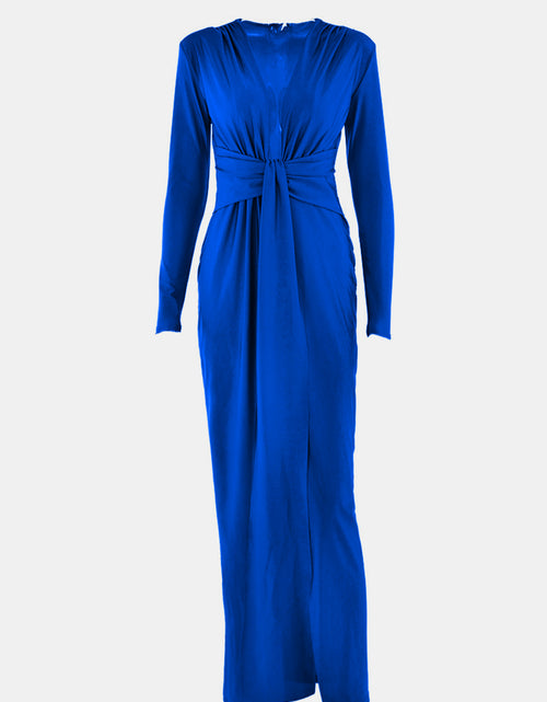 Load image into Gallery viewer, Ruched Slit Plunge Long Sleeve Dress
