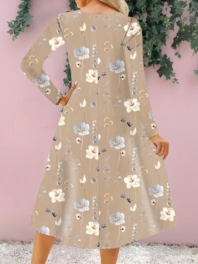 Load image into Gallery viewer, Floral Notched Long Sleeve Midi Dress
