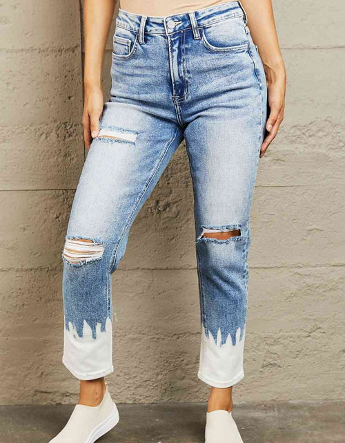 Load image into Gallery viewer, BAYEAS High Waisted Distressed Painted Cropped Skinny Jeans
