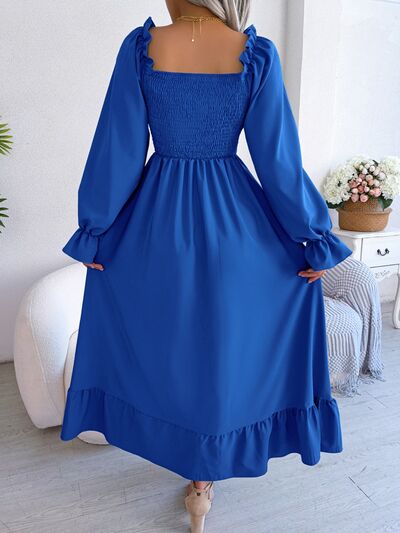 Load image into Gallery viewer, Smocked Square Neck Flounce Sleeve Dress
