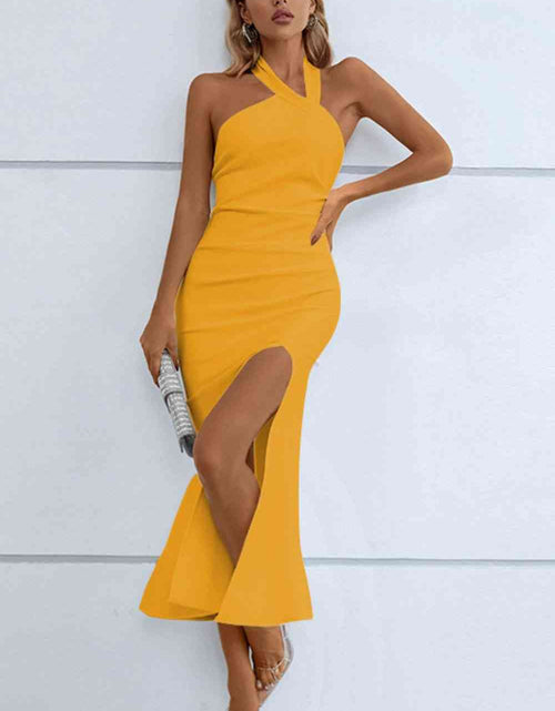 Load image into Gallery viewer, Halter Neck Split Fishtail Bodycon Dress
