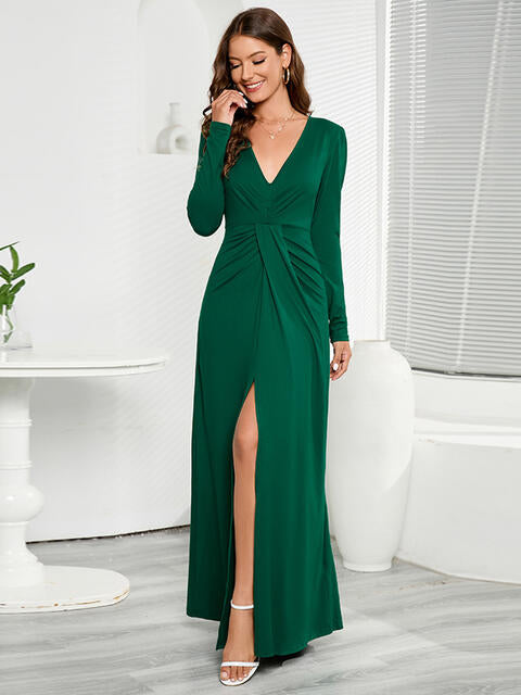 Load image into Gallery viewer, V-Neck Long Sleeve Split Dress
