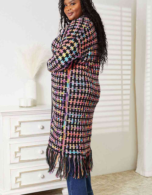 Load image into Gallery viewer, Double Take Full Size Multicolored Open Front Fringe Hem Cardigan
