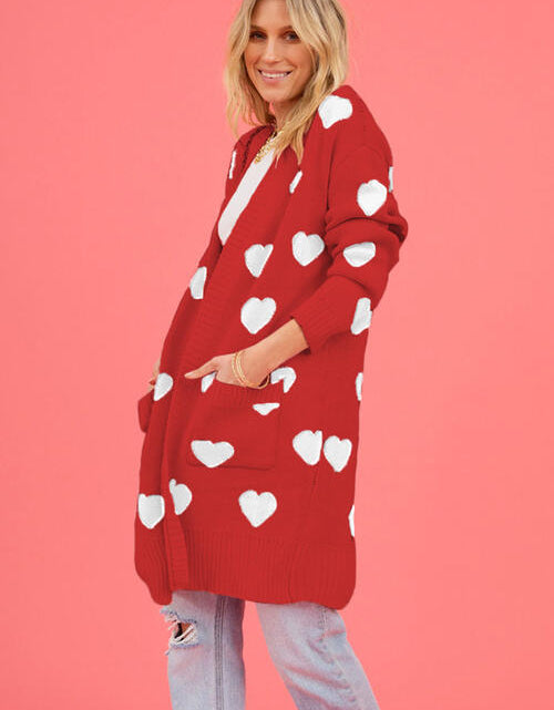 Load image into Gallery viewer, Heart Graphic Open Front Cardigan with Pockets
