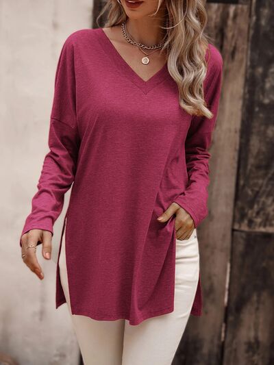 Load image into Gallery viewer, V-Neck Slit Long Sleeve T-Shirt
