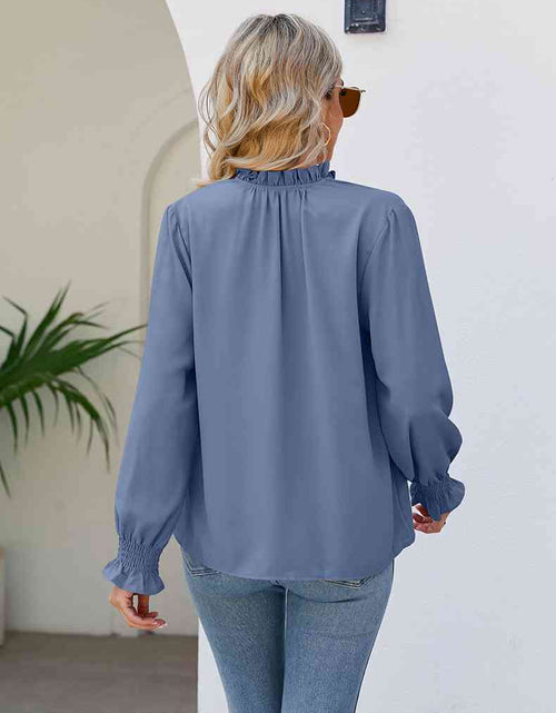 Load image into Gallery viewer, Tie Neck Flounce Sleeve Blouse
