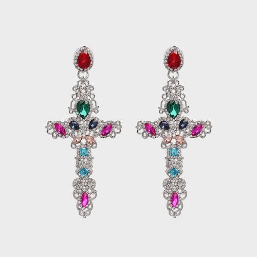 Load image into Gallery viewer, Rhinestone Alloy Cross Earrings
