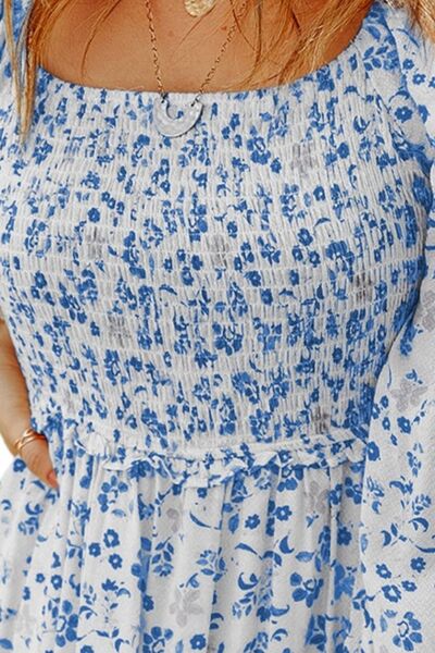 Load image into Gallery viewer, Smocked Floral Square Neck Balloon Sleeve Dress
