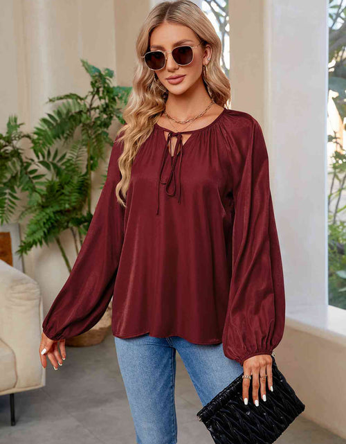 Load image into Gallery viewer, Tie Neck Balloon Sleeve Blouse
