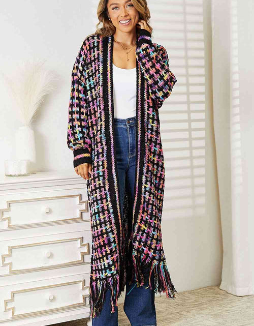 Load image into Gallery viewer, Double Take Full Size Multicolored Open Front Fringe Hem Cardigan
