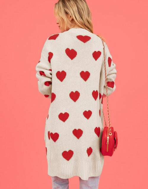 Load image into Gallery viewer, Heart Graphic Open Front Cardigan with Pockets
