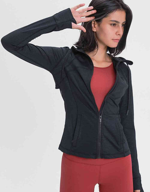 Load image into Gallery viewer, Drawstring Detail Zip Up Sports Jacket with Pockets
