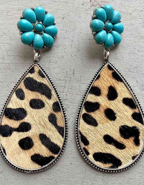 Load image into Gallery viewer, Turquoise Flower Teardrop Earrings
