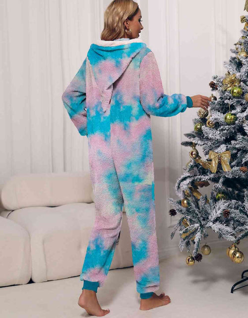 Load image into Gallery viewer, Zip Front Long Sleeve Hooded Teddy Lounge Jumpsuit
