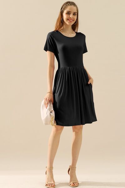 Load image into Gallery viewer, Ninexis Full Size Round Neck Ruched Dress with Pockets
