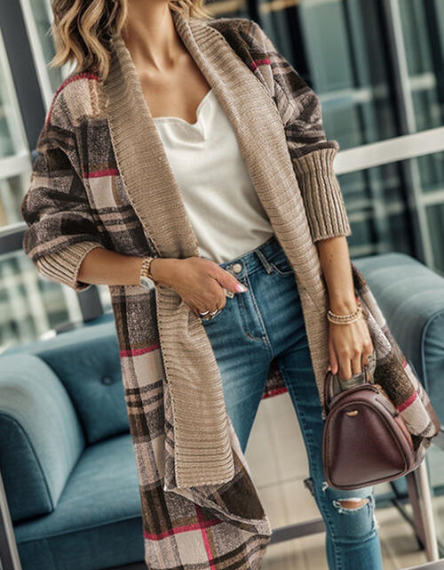 Load image into Gallery viewer, Plaid Open Front Long Sleeve Cardigan
