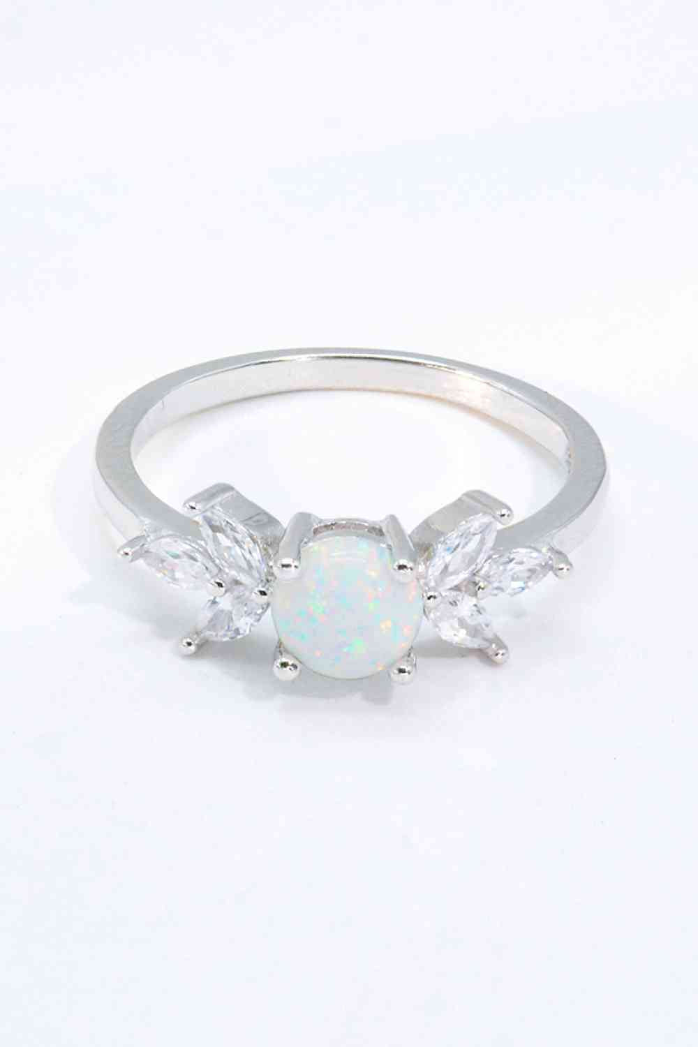 925 Sterling Silver Opal and Zircon Ring