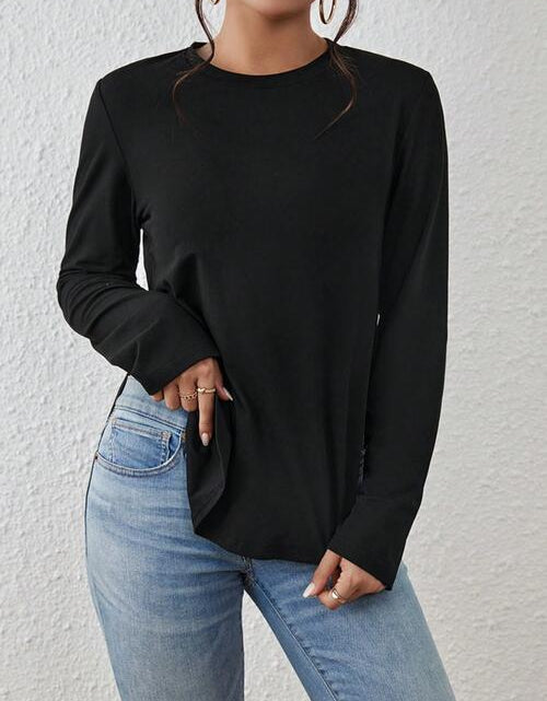 Load image into Gallery viewer, Round Neck Long Sleeve Slit T-Shirt
