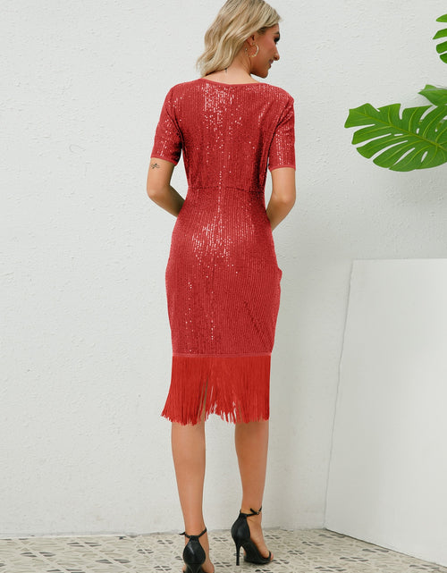 Load image into Gallery viewer, Tassel Sequin Short Sleeve Dress
