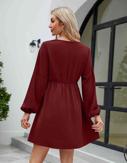 Load image into Gallery viewer, Frill Trim V-Neck Long Sleeve Dress
