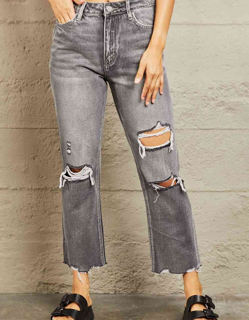 Load image into Gallery viewer, BAYEAS Mid Rise Distressed Cropped Dad Jeans
