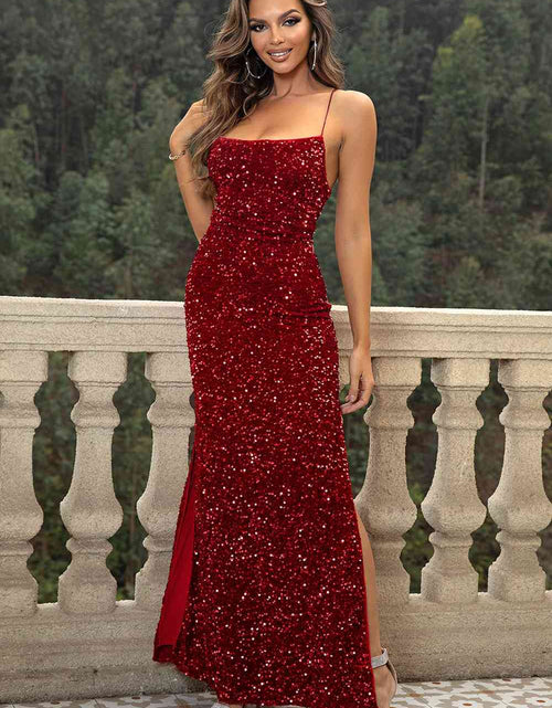 Load image into Gallery viewer, Sequin Backless Split Maxi Dress
