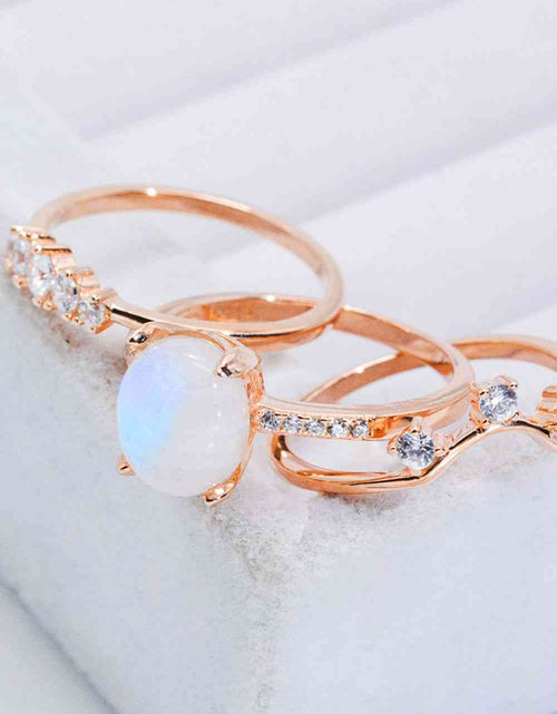 Load image into Gallery viewer, Natural Moonstone and Zircon Three-Piece Ring Set
