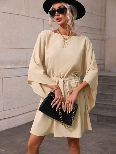 Load image into Gallery viewer, Tie Waist Kimono Sleeve Mini Dress
