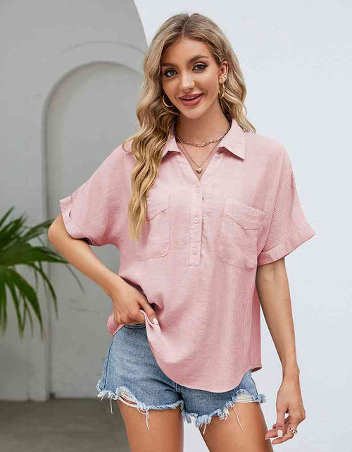 Load image into Gallery viewer, Half Button Johnny Collar Blouse
